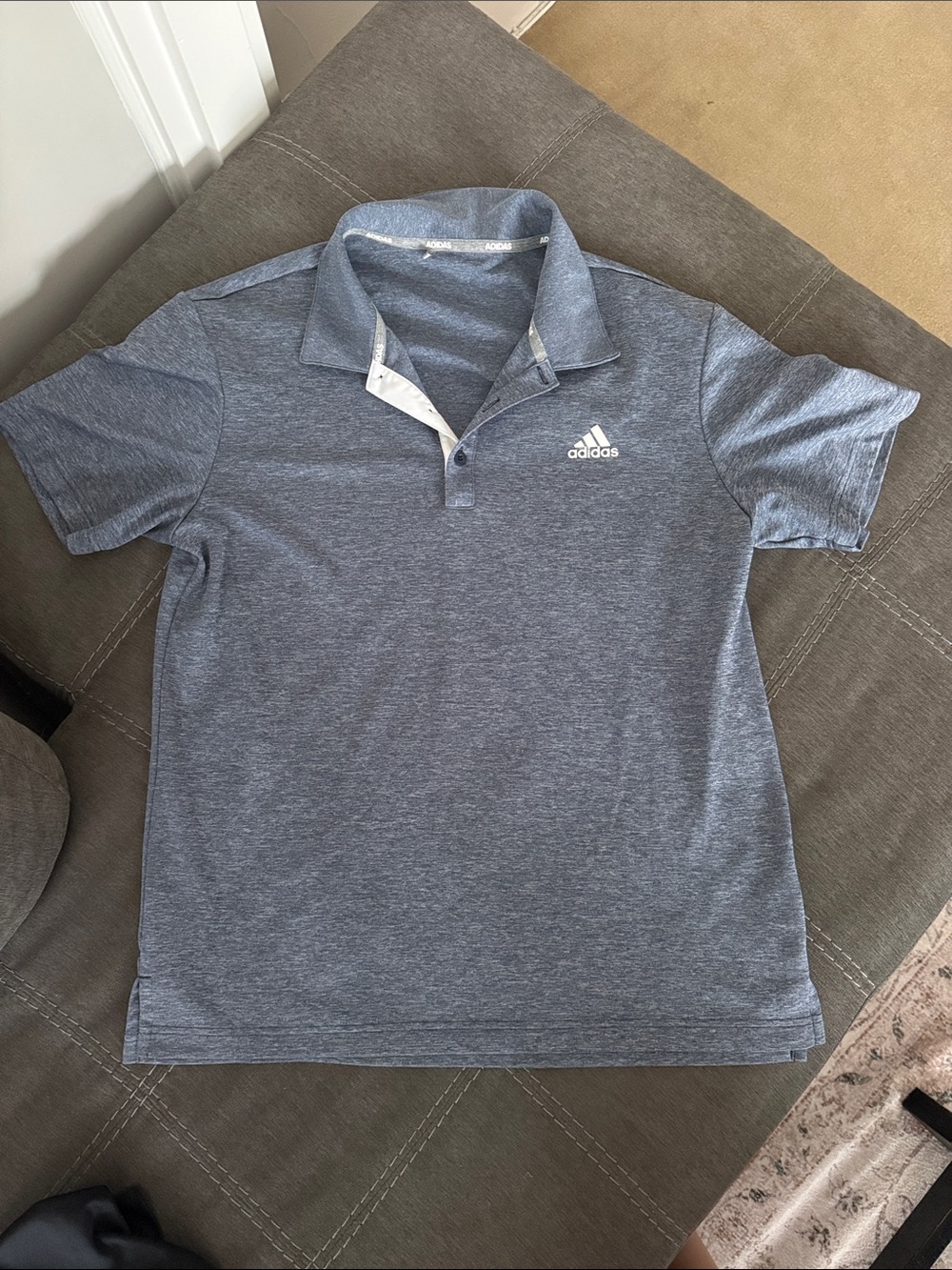 adidas Heathered Blue Golf Polo with White Logo